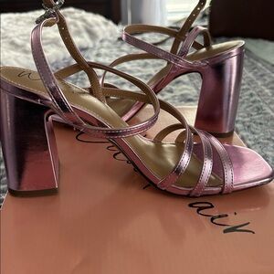 Pink Strappy Block Heel Sandals